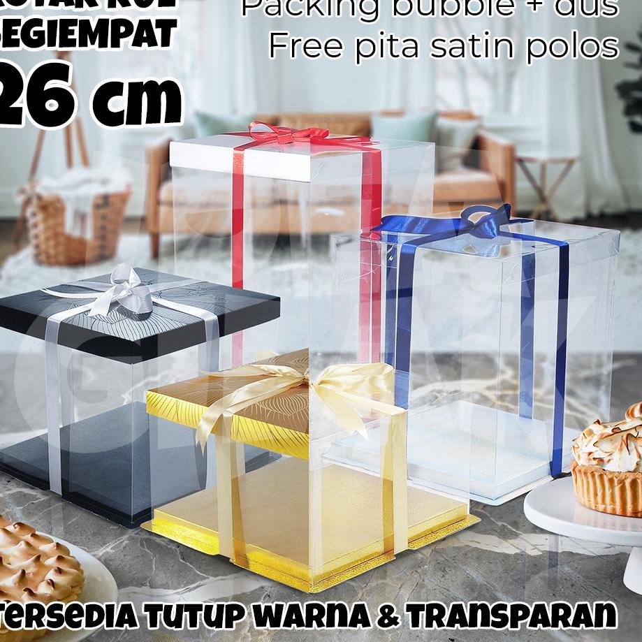 

Sekarang Ada Cake Box Kotak Transparan Mika Bening Putih/Hitam/Gold/Silver 26 cm