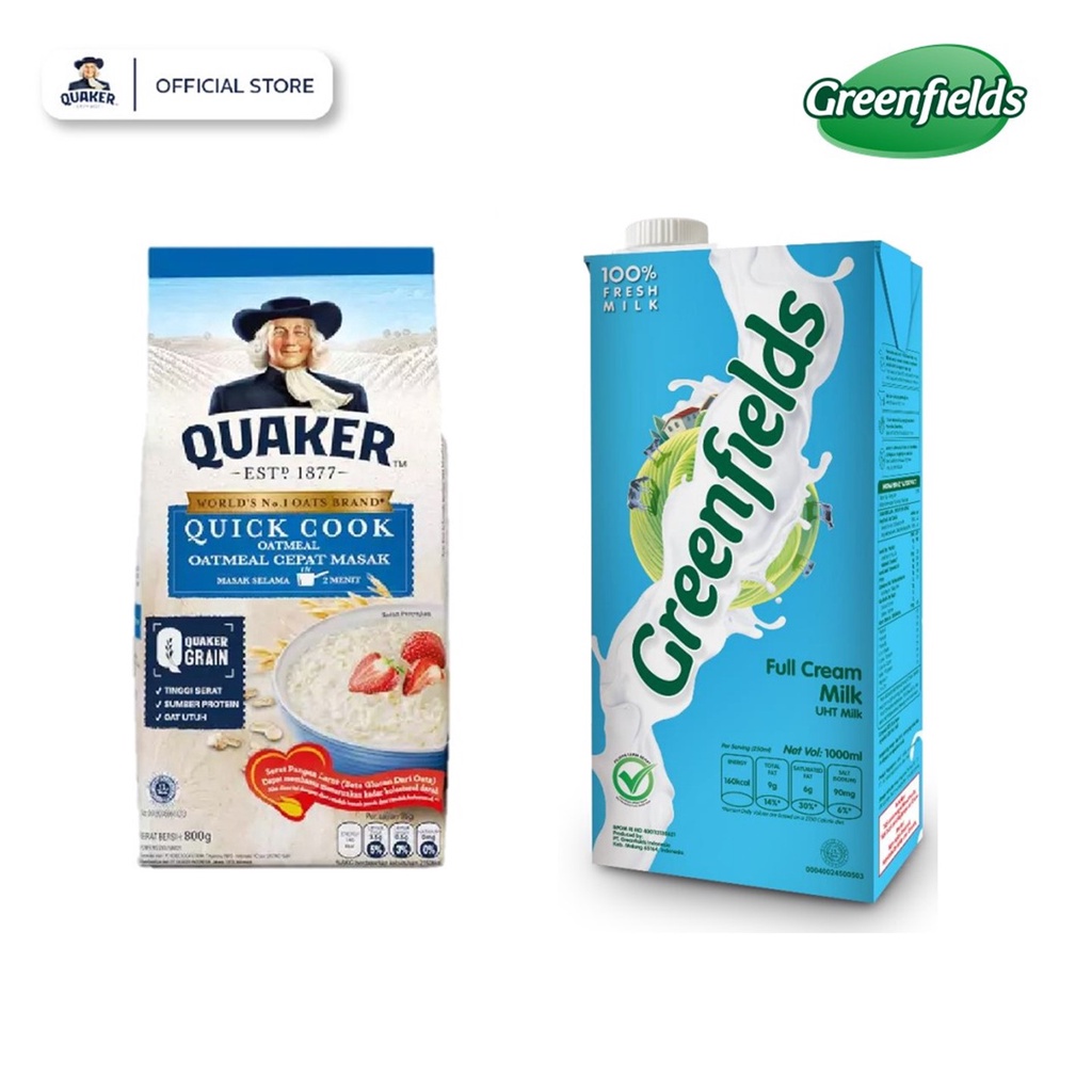 

✨NEW✨ -Greenfields Susu UHT Full Cream 1000 ml+Quaker Quick Cooking Oatmeal 800 gr- 1.1.23