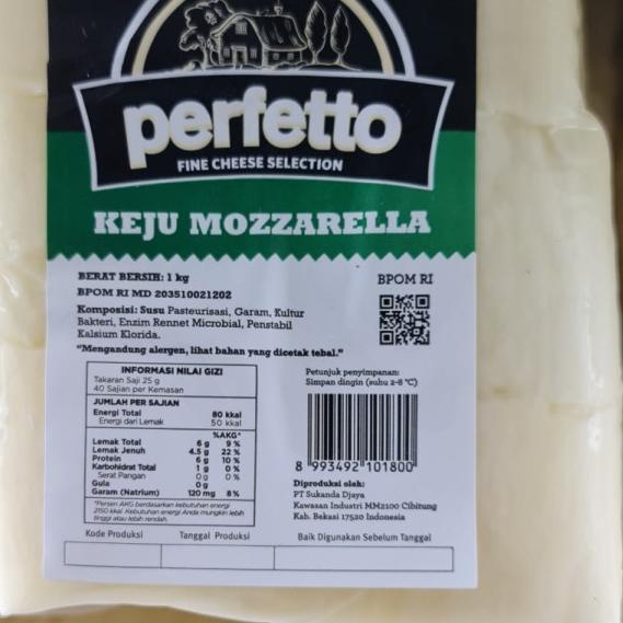 

☇ Perfetto Perfeto Keju Mozarella Mozzarela Block Cheese 1 Kg 1Kg Halal ✬