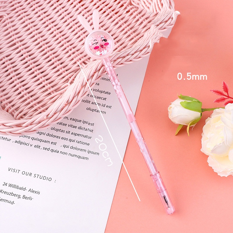 [Wholesale Prices] Transparent Bar 0.5mm Exam Marker Cute Expression Writing Stationery Creative Rabbit Ears Signature Pen Dream Girl Black Neutral Pen Shiny Sequin Stationery Pen