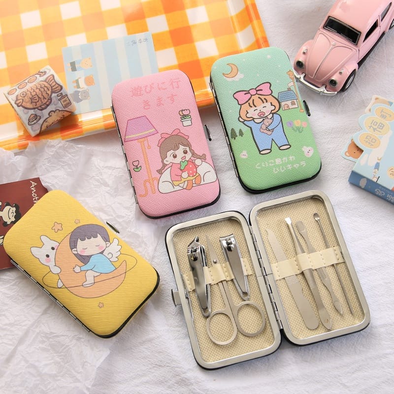 manicure set karakter dompet kulit 6in1 motif nail clipper perawatan gunting kuku pedicure box gunting kuku set nail scissors set stainless