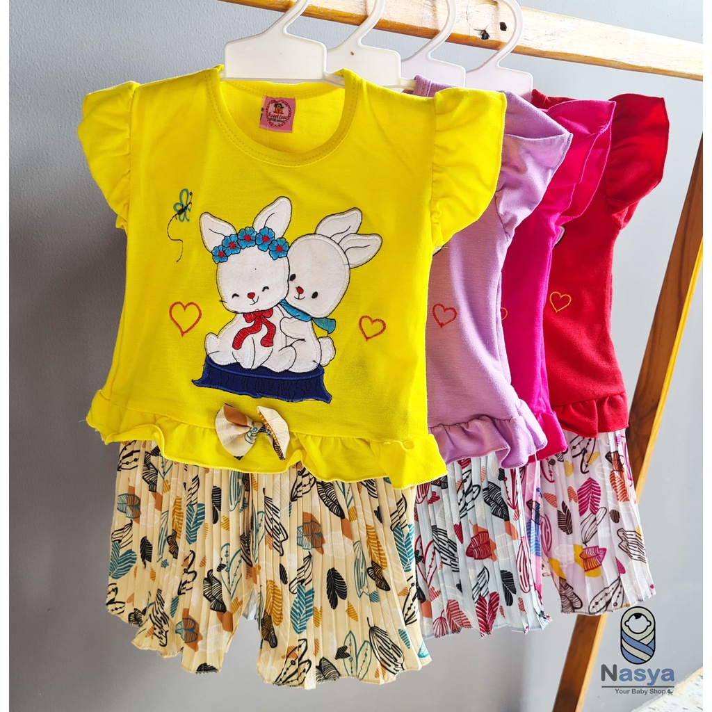 [SL-027] Setelan baju Anak Bayi Perempuan / Setelan plisket pendek