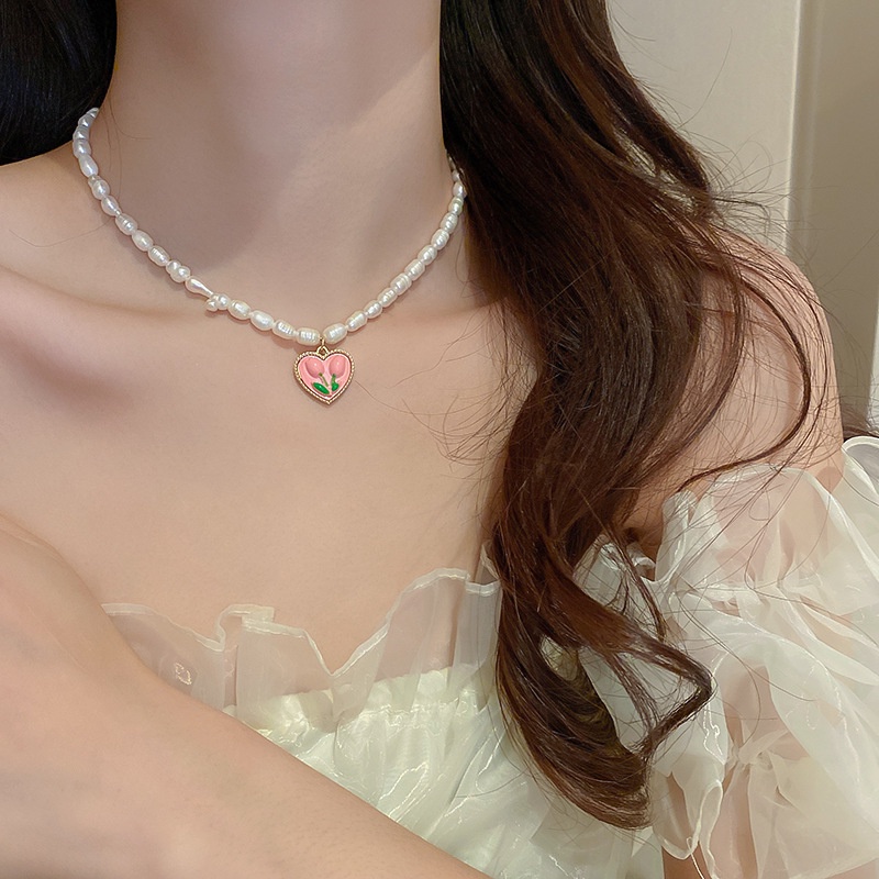 COD❤️Kalung Cinta Love Pearl Mutiara Bunga Tulip Fashion Korea Wanita Gadis Hadiah Perhiasan Aksesoris Bahan Paduan