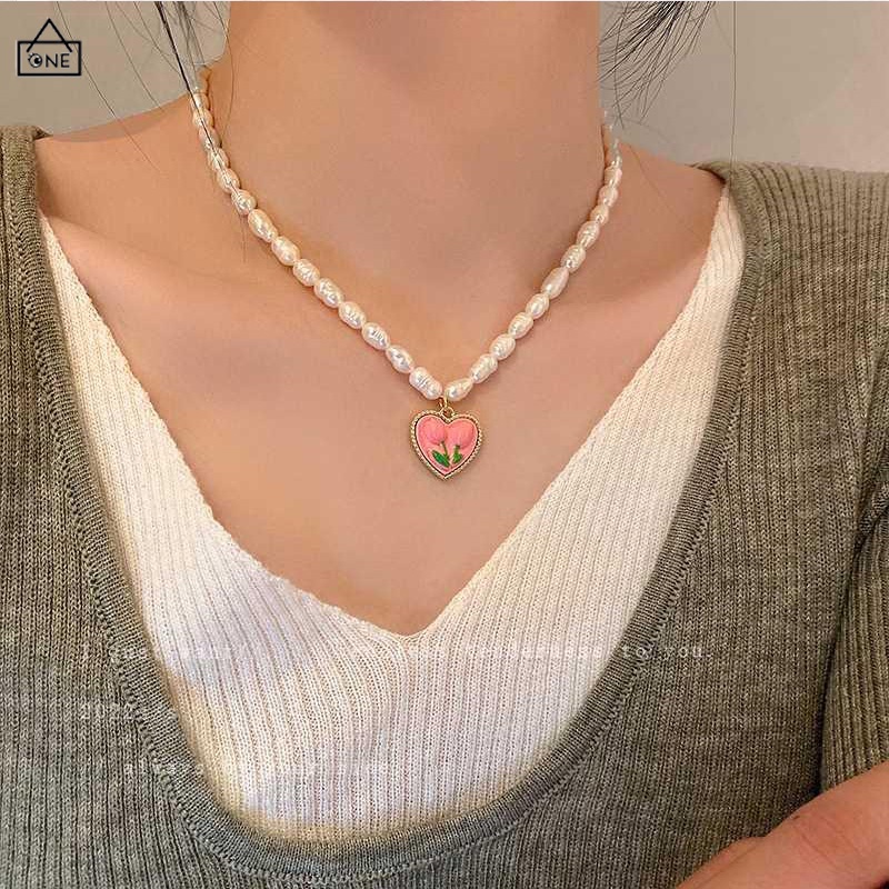 COD❤️Kalung Cinta Love Pearl Mutiara Bunga Tulip Fashion Korea Wanita Gadis Hadiah Perhiasan Aksesoris Bahan Paduan