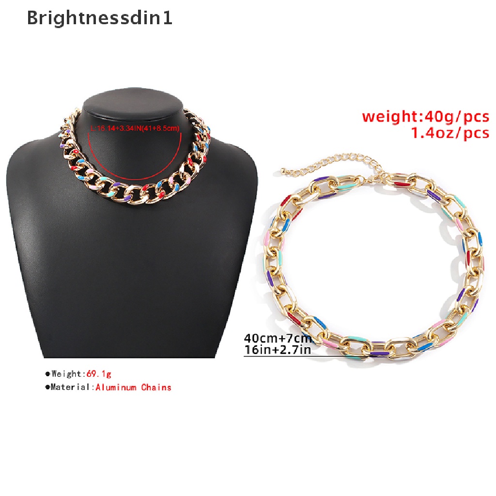 [Brightnessdin1] Warna-warni Dicat Rantai Aluminium Choker Kalung Wanita Kuba Link Chain Necklace Butik