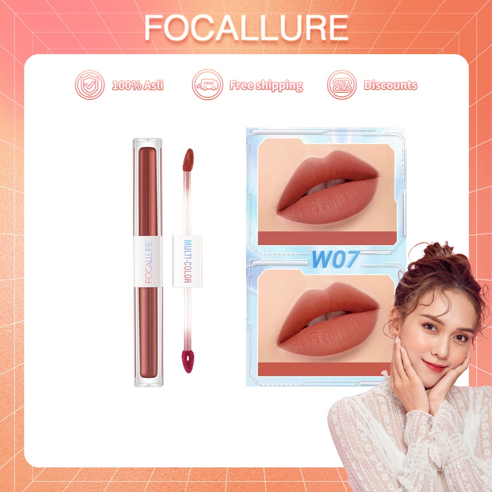 FOCALLURE 2 In 1 Lipstik Madam Liquid Lipstick Matte Dual Stick Kosmetik Lip Cream Matte Original Lipstik Tahan  Matte D