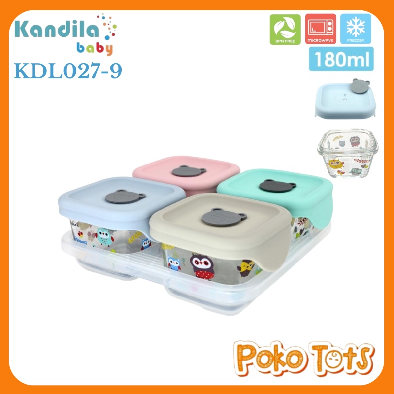 Kandila Baby Printed Glass Food Container 180ml Isi 4pcs KDL027-9 Tempat Makanan Bayi WHS