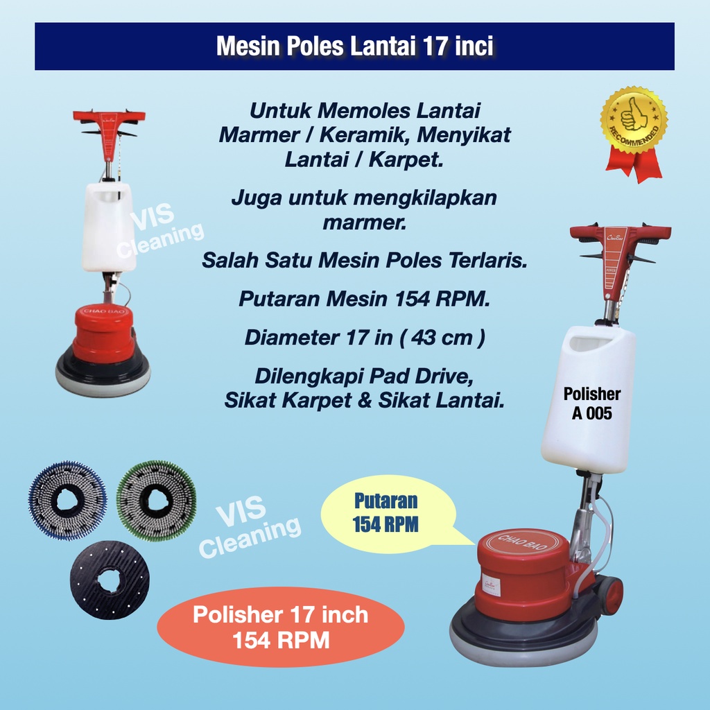 Polisher A005 17 inch 154 RPM ( Mesin Poles Lantai Multi Fungsi )