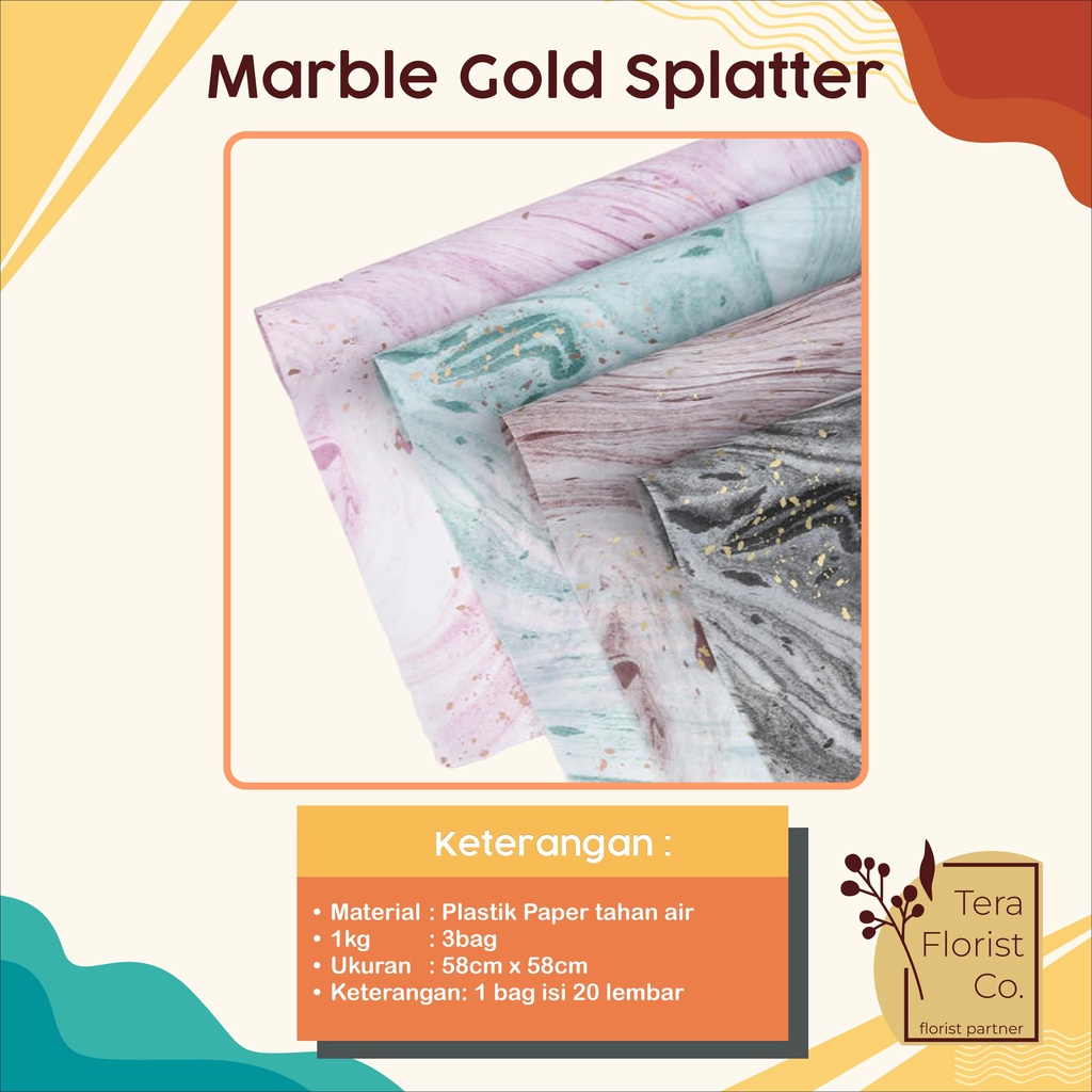 

20 Lembar Cellophane Marble Gold Splatter Kertas Bunga Flower Wrapping Kertas Buket Wrap Paper Bungkus Bouquet Waterproof Pembungkus Kado P.HX-041