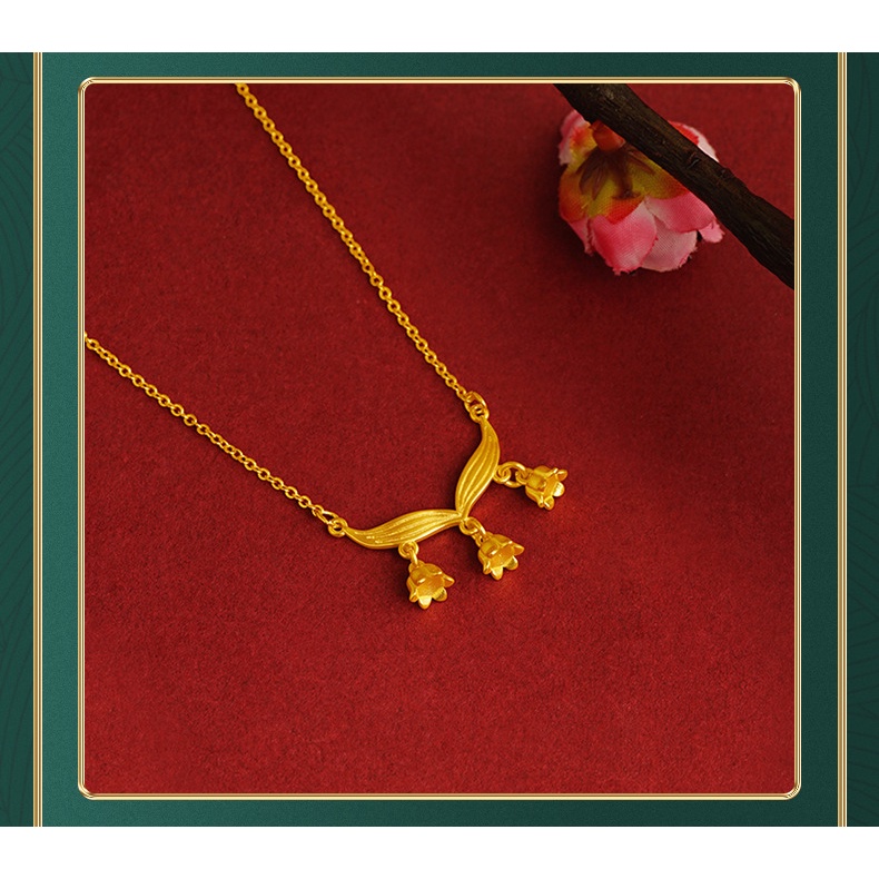 Goldkingdom Perhiasan Fashion 24 K Bangkok Aksesoris Ready Stock Lily of The Bell Terbuka Kalung Temperamen Wanita Gaya Nasional Liontin Pengerjaan