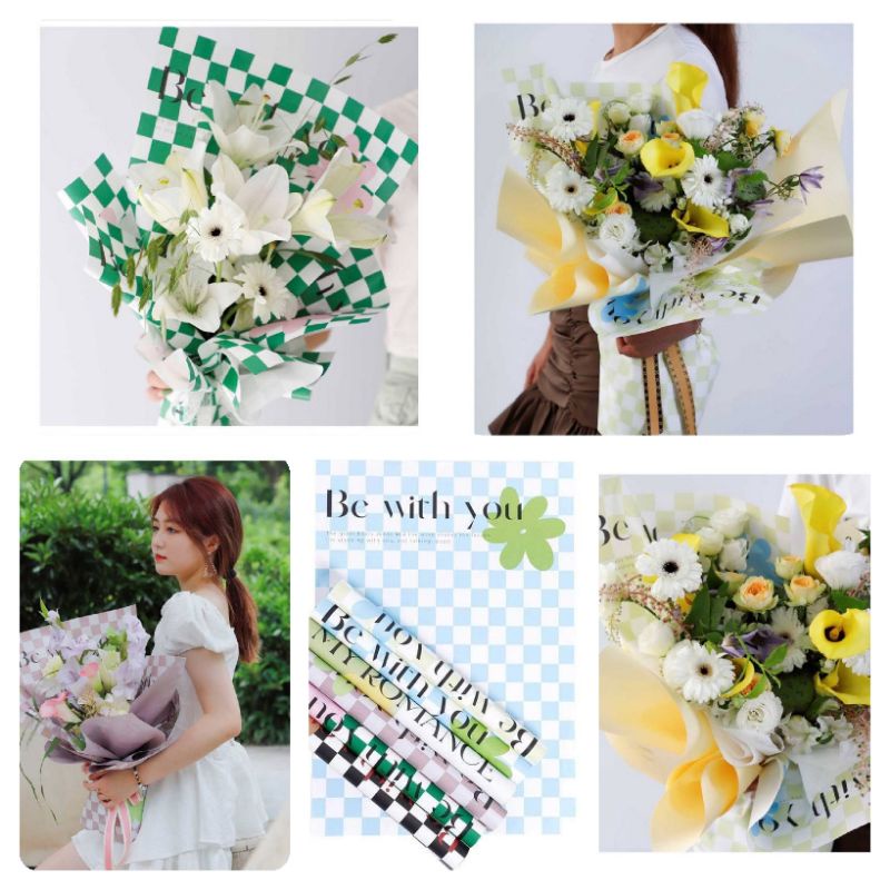 

Plaid Cellophane Be With You Non Waterproof Flower Wrapping Paper Square Pattern Cellophane FREE PACKING Kertas Buket Motif Kotak