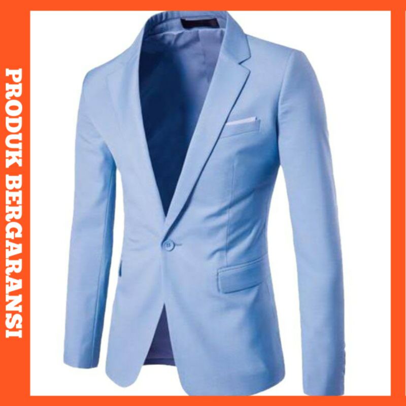 Jas Blazer Pria Jas Formal Biru Muda Slimfit