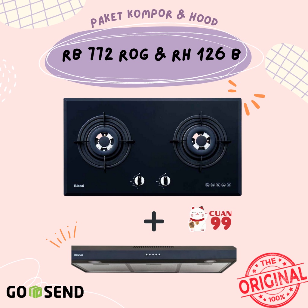 Paket Kompor Rinnai RB 772 ROG + Cooker Hood Rinnai RH 126 B KHUSUS GOSEND/INSTANT