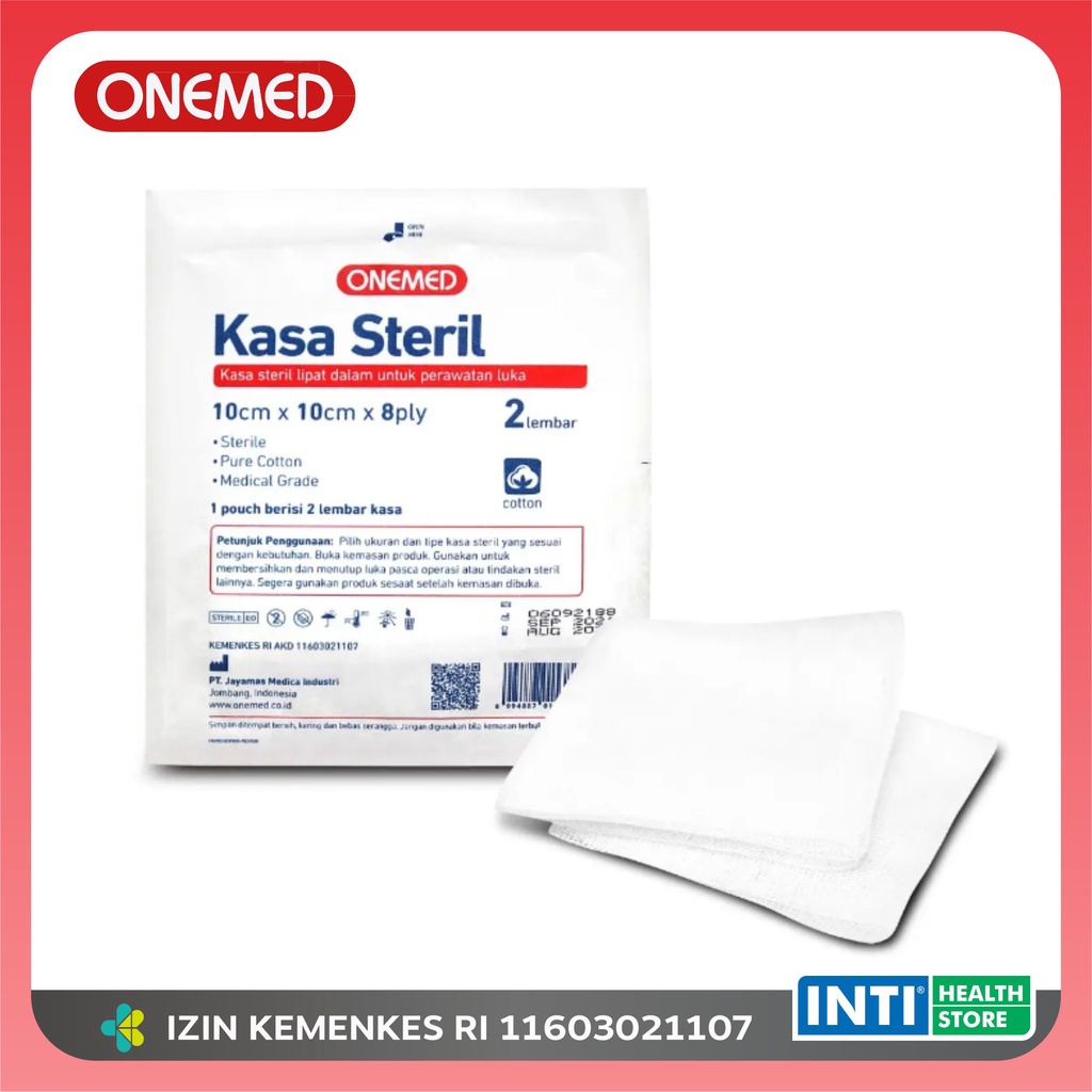 Kasa Steril 10 x 10 cm OneMed 8 ply Isi 2 Lembar Box isi 25 Pouch