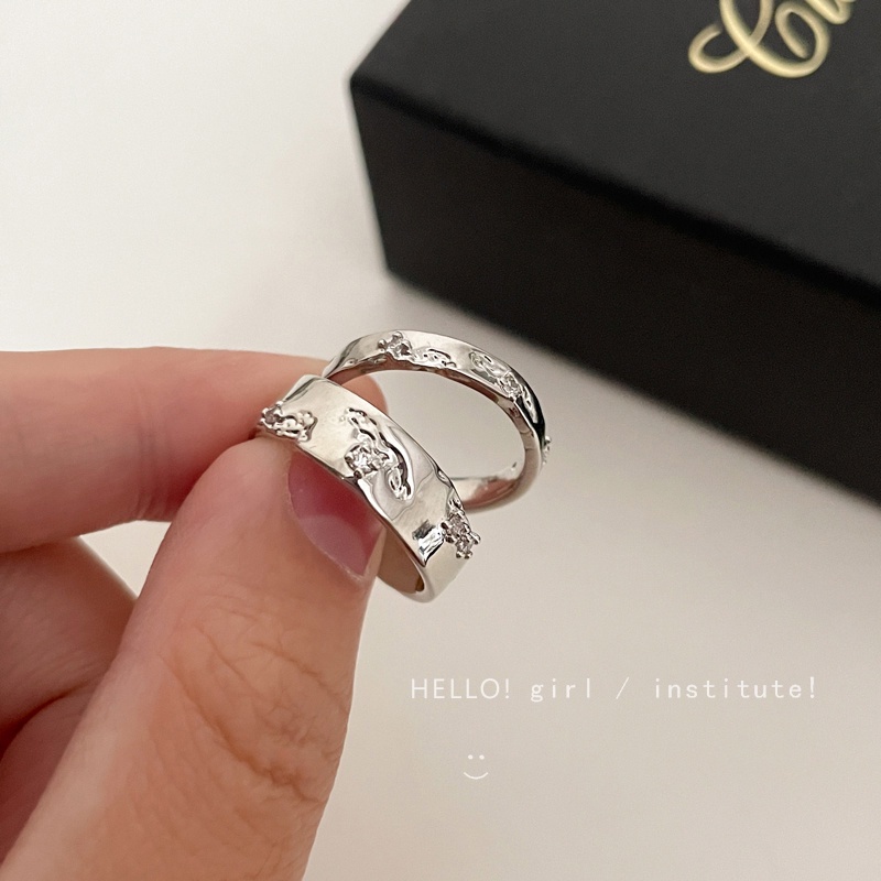 Cincin Jari Silver Simple Keren Zircon Open Ring Untuk Perhiasan Aksesoris Pasangan