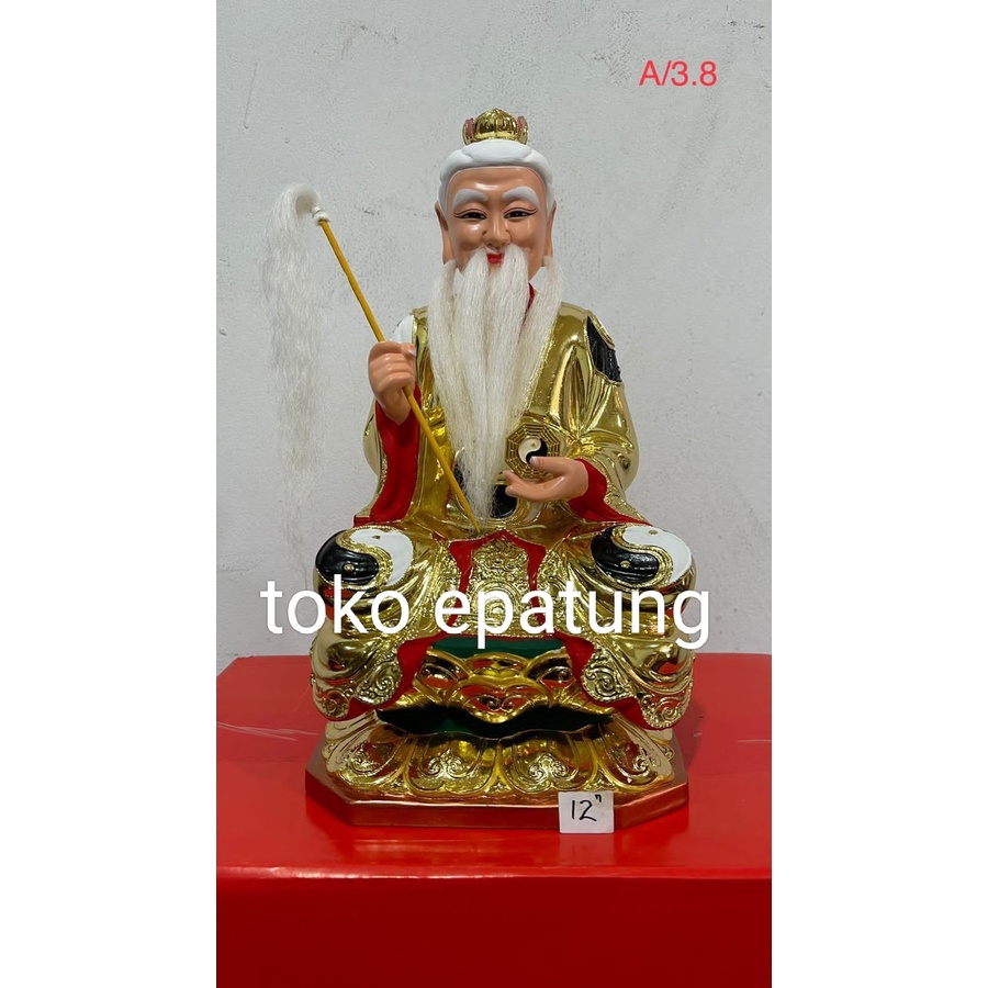 patung dewa tai shang lau cin / tai siong - kayu - 12 inch - Emas