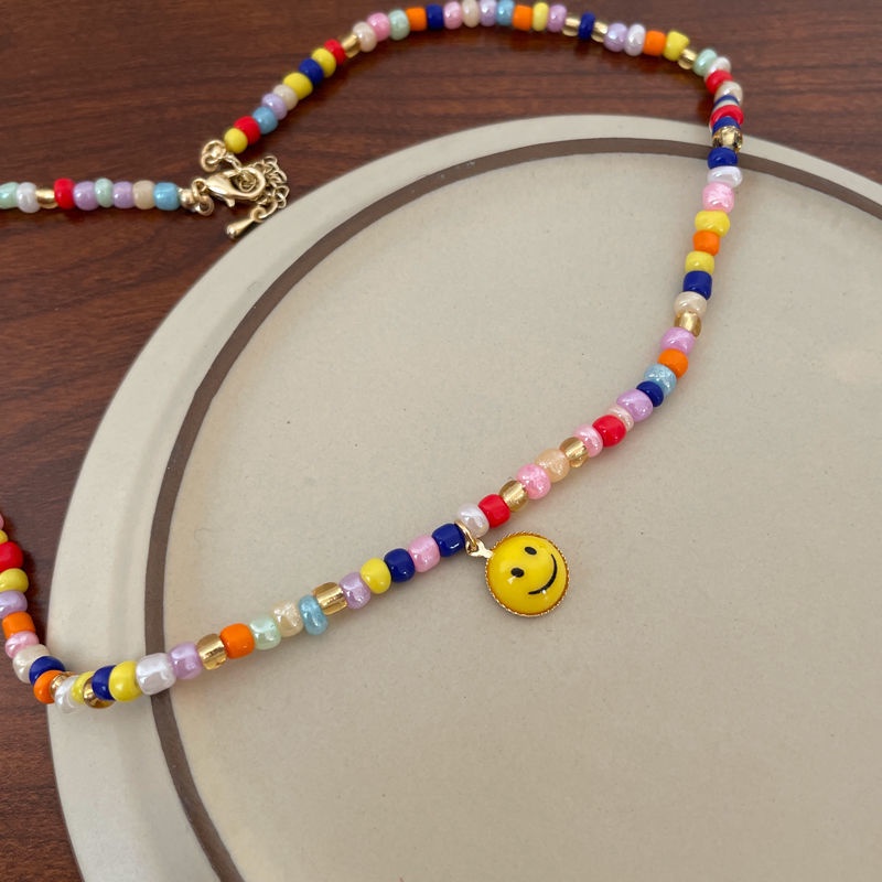 Kalung Rantai Klavikula Dengan Liontin Smiley Face Warna-Warni Untuk Wanita