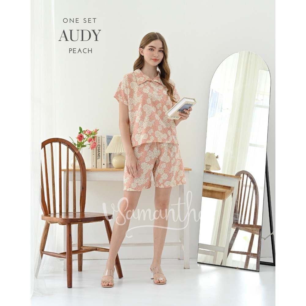 vSamantha - One Set Piyama / Pajamas Crop Motif Audy Peach