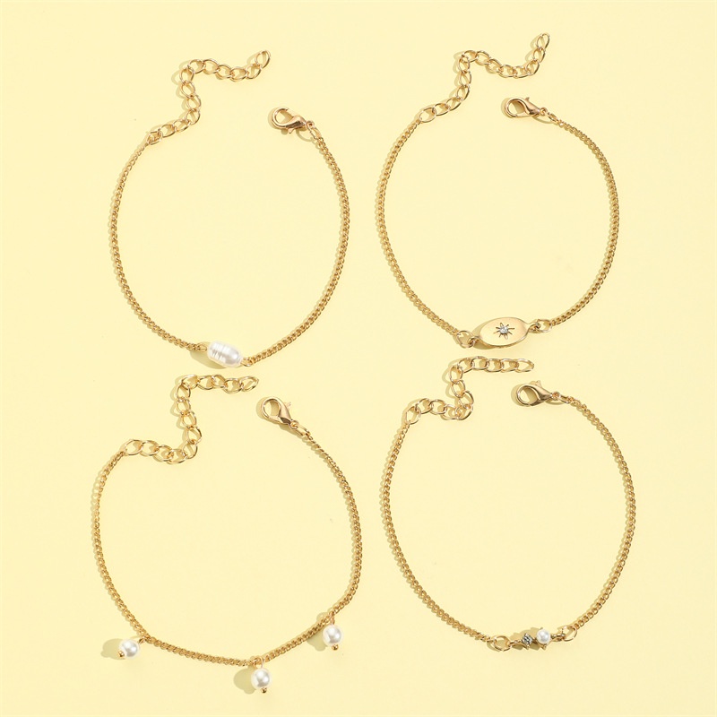 Rekreasi Dan Sederhana Fashion Gelang Mutiara Dengan Berlian Delapan Bintang Gelang Wanita Temperamen Keren Set