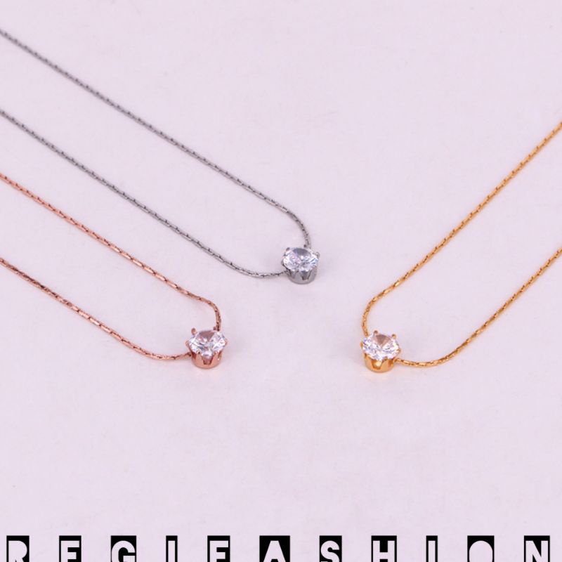 { Bayar Ditempat } Kalung Titanium Wanita Liontin Permata Satu Cristal Kalung Wanita Korea Anti Karat Tidak Luntur