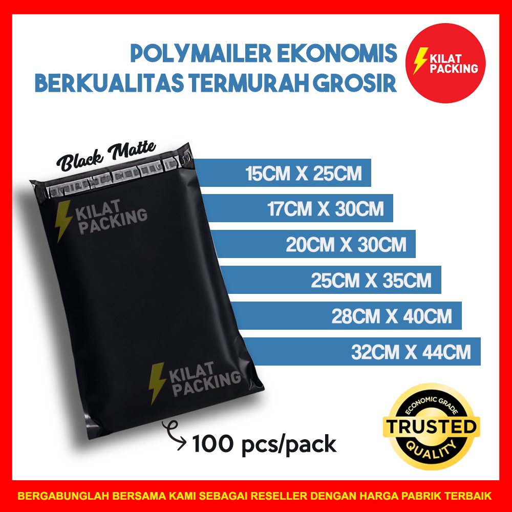 

POLYMAILER EKONOMIS WARNA HITAM - PLASTIK PACKING MURAH ISI ±100 LEMBAR - HARGA DIJAMIN TERMURAH