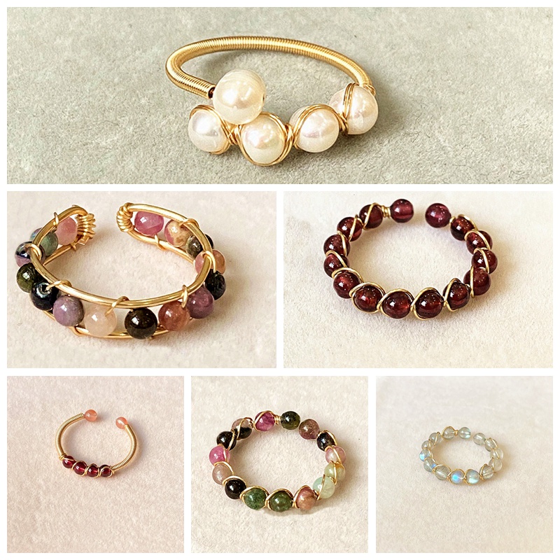 Cincin Terbuka Delima Lilit Benang Emas Mutiara Fashion Untuk Wanita