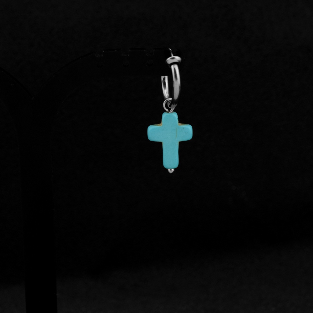 Turquoise Cross Unik Niche Ringan Mewah Baja Titanium Anting Klip Telinga Pria Wanita Earrings