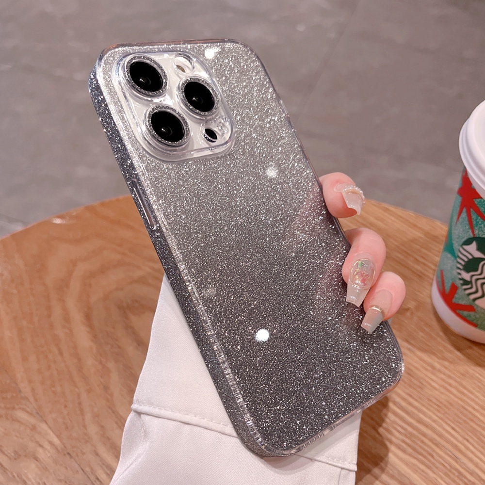 IPHONE Casing Gradasi Glitter Untuk Iphone14Plus14Pro MAX Bening Tempered Glass Case Untuk Iphone12 13 Pro MAX Casing Pelindung Kamera