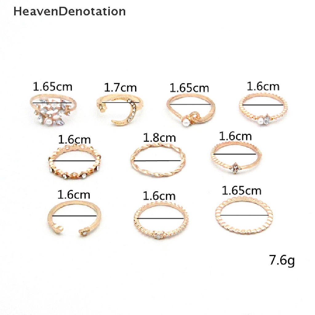 [HeavenDenotation] 10Pcs / set Moon Star Rings Women Girls Bohemian Jewellery set Gifts Accessories HDV