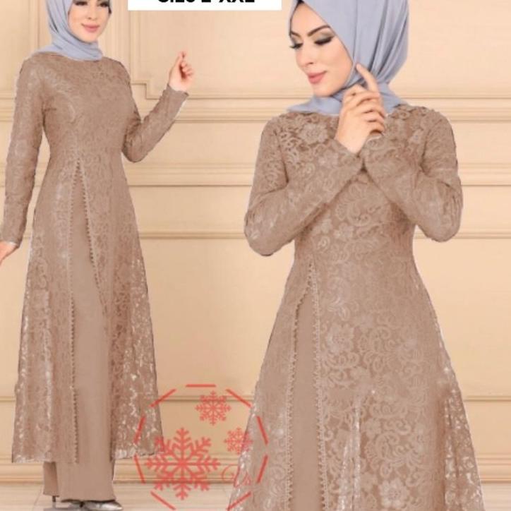 ➽ SET CELANA TUNIK SAMOA, BRUKAT, GAMIS HIJAB MUSLIM, DRESS MAXY, SETELAN, 4 UKURAN ✸