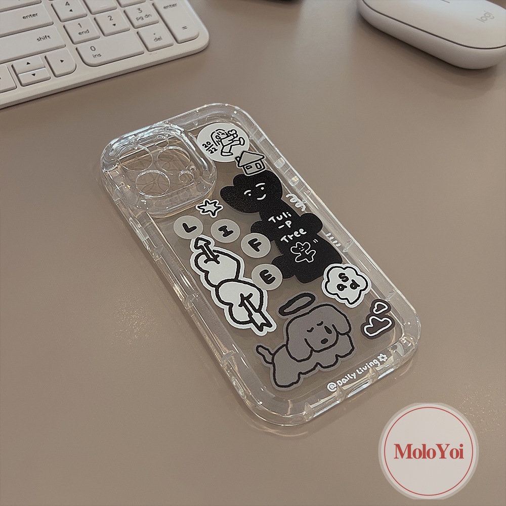 IPHONE Ins Kartun Anjing Stiker Graffiti Case Kompatibel Untuk Iphone11 7Plus XR 13 12 14 Pro MAX 8Plus X XS MAX 6 6S Plus Silicon Lembut TPU Airbag Shockproof Back Cover