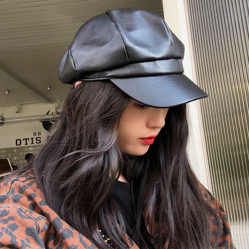 Topi Oktagonal Kulit Trend Casual Retro