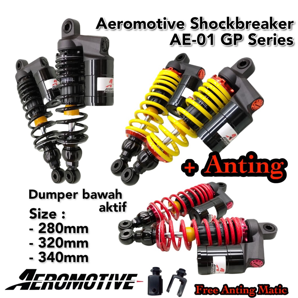 Shock Aeromotive AE-01 GP Series Singel Click / Dumper Bawah Active + Anting : 280mm 320mm 340mm universal bebek jupiter z vega r vario125