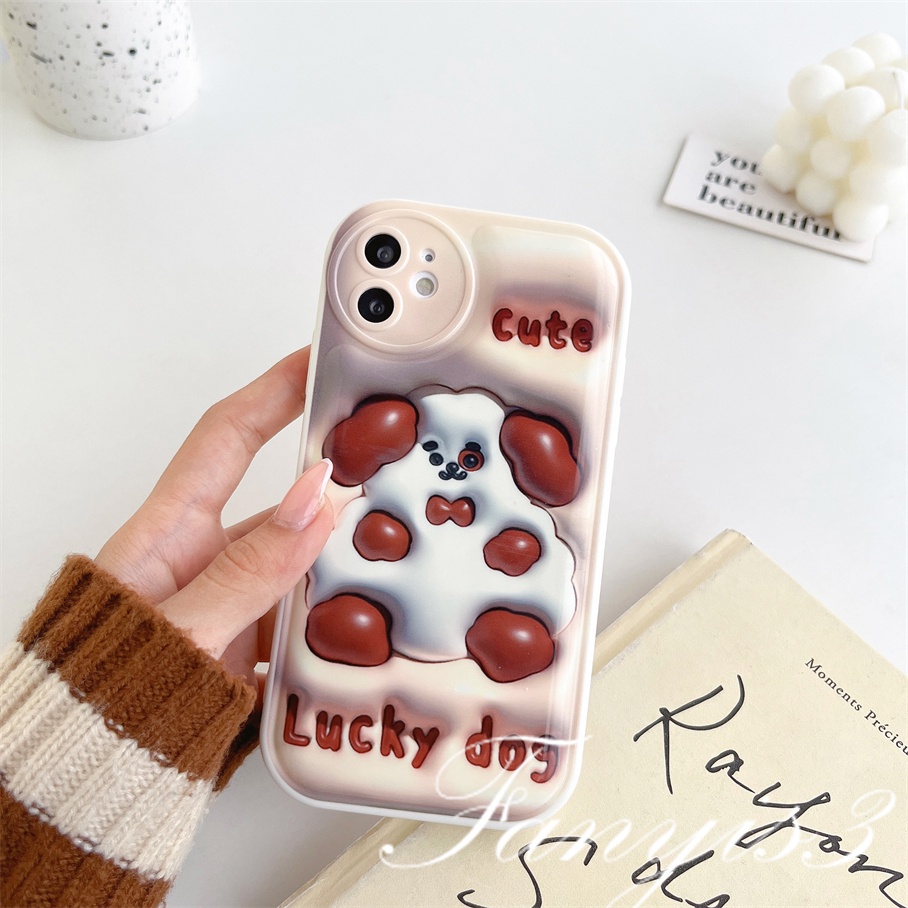 Compatible For iPhone 14 13 12 11 Pro Max X XR Xs Max 8 7 6 6s Plus SE 2020 Kompatibel Untuk Anjing Lucu 3D Vision Phone Case TPU Soft Cover Pelindung