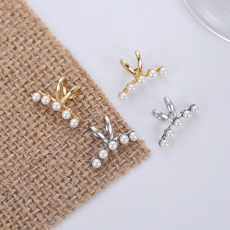 Anting Klip Telinga Mutiara Warna Emas Silver Untuk Wanita Tanpa Tindik Minimalis Fashion Perhiasan Accessorie