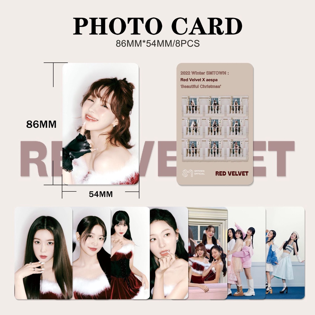 8pcs / set RED VELVET 2022 SMTOWN Beautiful Christmas Photocards Aespa X Red Velvet Lomo Cards Seulgi Wendy Joy Yeri Juhyun Kpop Postcards