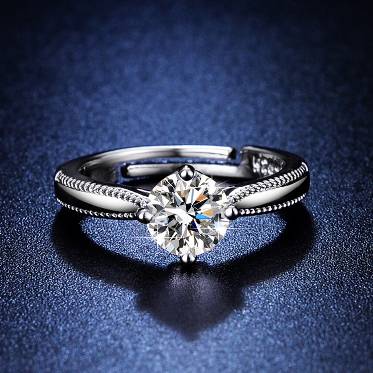Goldkingdom Fashion Perhiasan Aksesoris Ready Stock Meledak Cincin Batu Murbei Perempuan Pita Cinta Melubangi Berlian Satu Karat Cincin Kawin Lamaran Tunangan Cincin