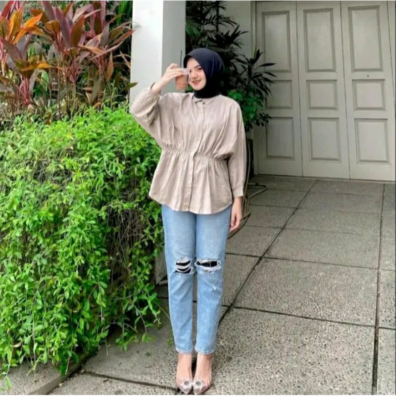 Alya shirt - Kemeja Kerut Depan - Atasan Wanita jumbo