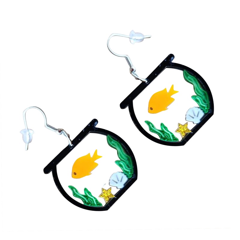 [AYBx] Baju Kaos Distro Pria Wanita Lengan Pendek 1pasang Anting Menjuntai Ikan Emas Akrilik Fashion Gold fish Drop Earrings Untuk Perhiasan Wanita Gadis