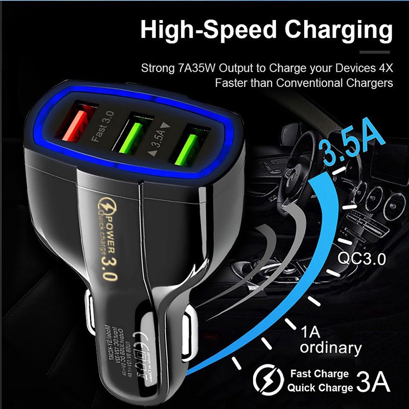 Qc3.0 Charger Mobil Quick-Charge 3.5A Antarmuka 3usb Charger Handphone Charger Mobil Pengisian Cepat Untuk i-Phone Android Type C