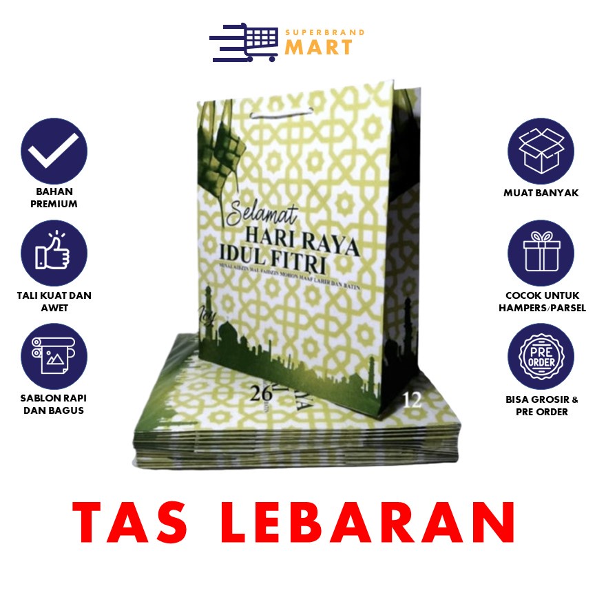 

Tas Kertas Souvenir Premium Paper Bag Hampers Parcel Lebaran Parsel Idul Fitri Standing Handle 33 x 26 x 12