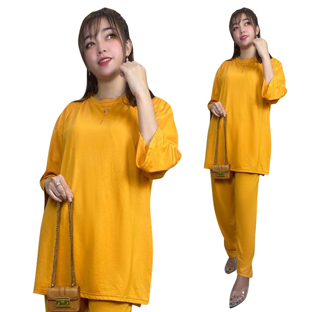 ONESET SETELAN WANITA CELANA ATASAN OVERSIZE BASIC  KAOS JUMBO WANITA HIJAB FRIENDLY