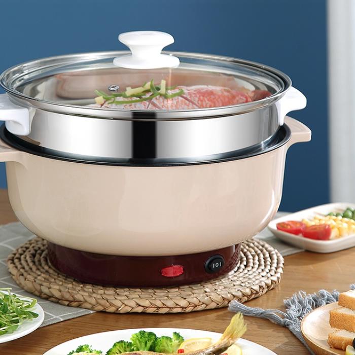 ♣ Panci Elektrik 2 in 1 Panci Listrik  Serbaguna Panci Hotpot Steamer Stainless ✥