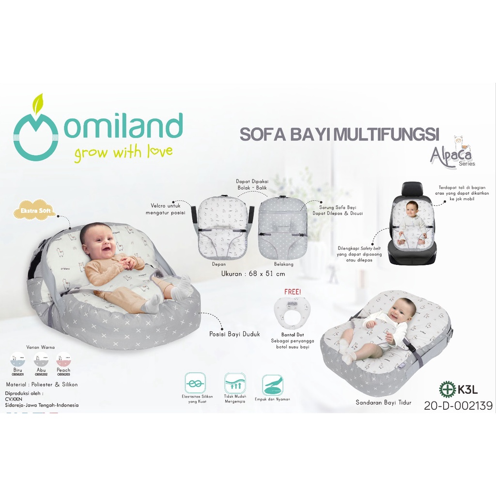 [2kg] Omiland Sofa Bayi Multifungsi (bisa u/ carseat) + Bantal Dot Alpaca Series - OB 56201-4