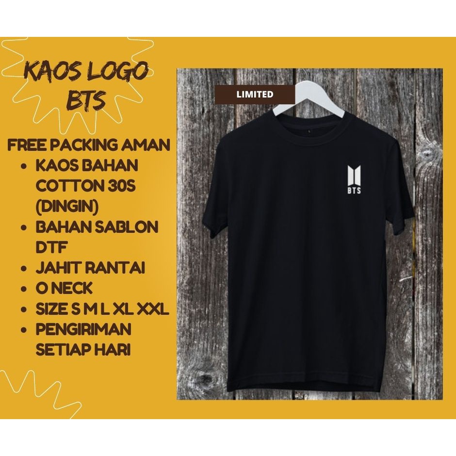 KAOS BTS WARNA HITAM (LOGO) KAOS ARMY / BAHAN ORI COTTON 30S