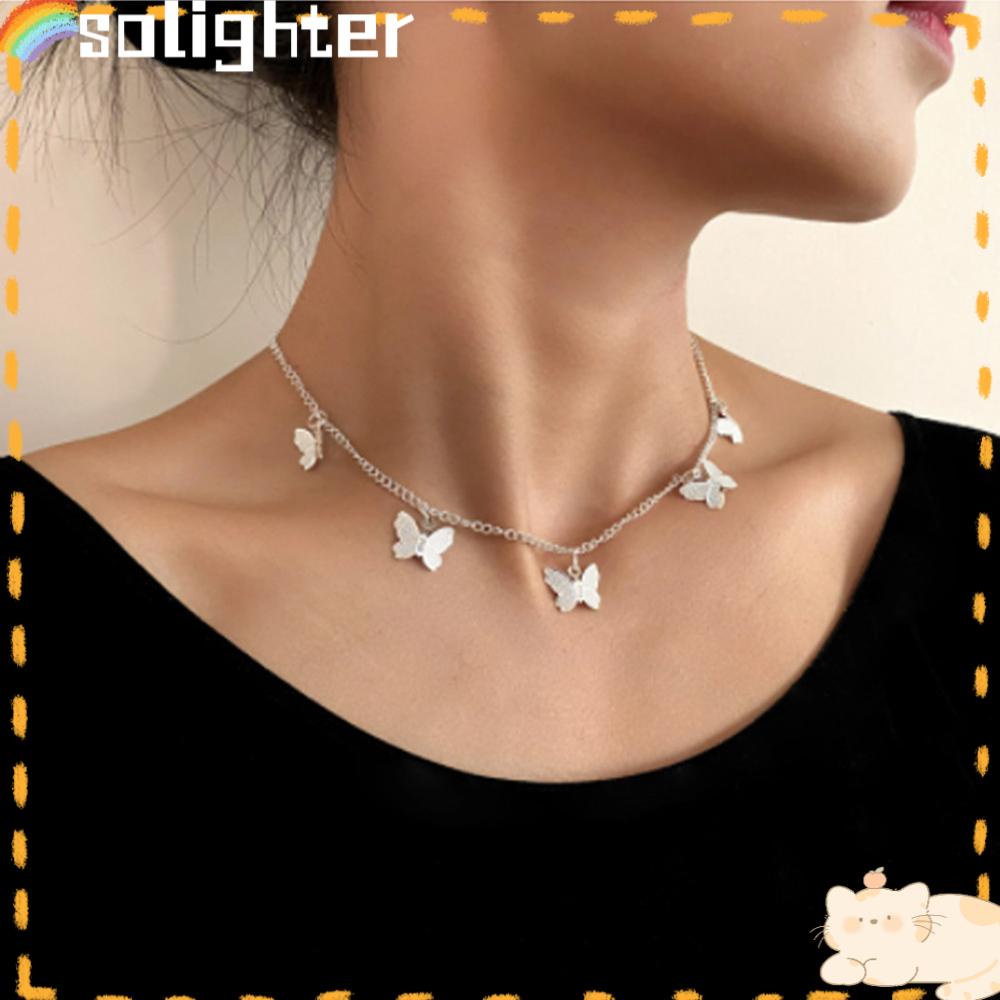 Solighter Rantai Kalung Lucu Fashion Alloy Liontin Kupu-Kupu