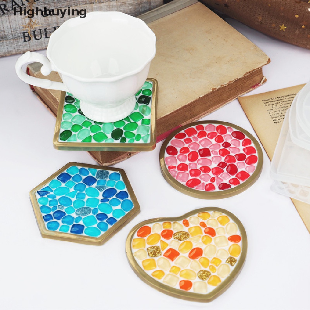 Hbid Cetakan Silikon DIY Kristal Epoxy Resin Mold Bulat Persegi Tidak Teratur Mosaik Coaster Glory