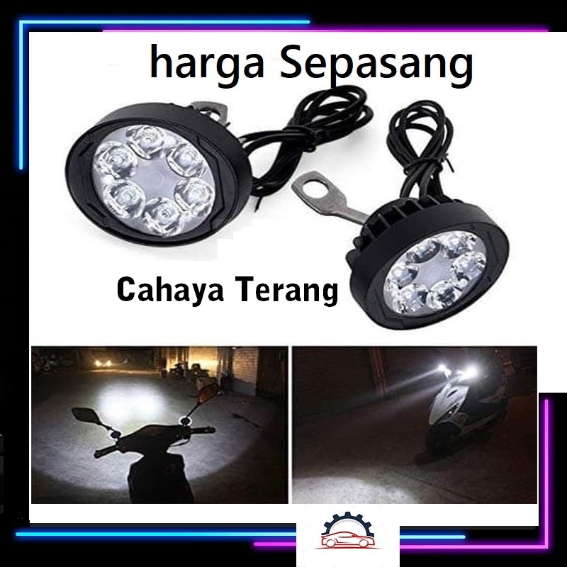 Lampu Tembak Sorot Spion Motor LED U3 Cree 6 Titik Mata 6W BULAT 1SET