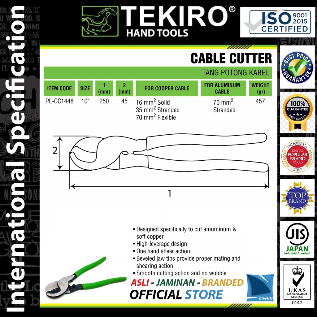 Tang Potong Kabel Besar 10&quot; inch / Cable Cutter Pliers TEKIRO