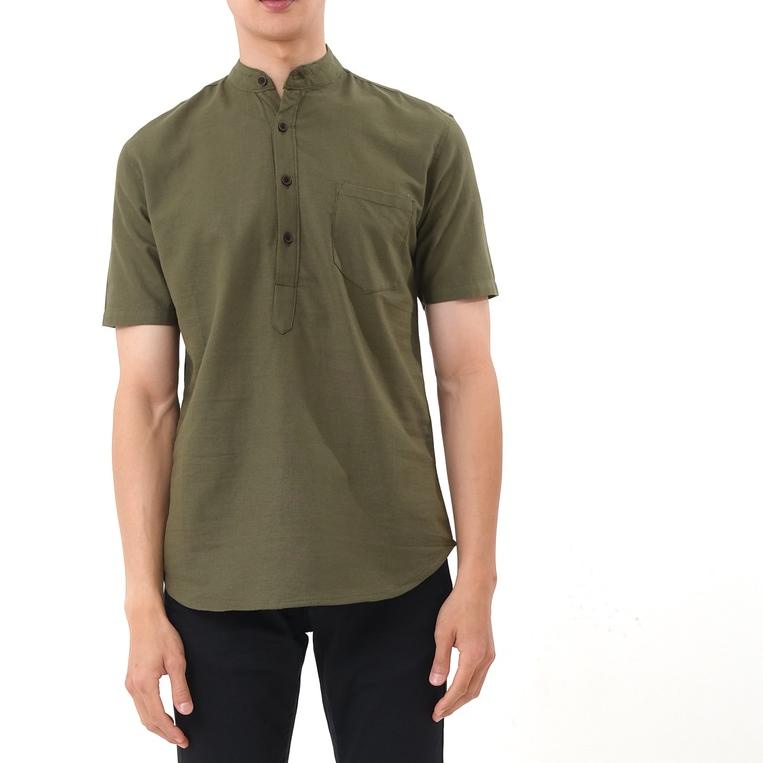 ♠ SANVANINA E-1424I Kemeja Koko Shanghai Lengan Pendek Army Green | Short Koko Shanghai Army Green ✶